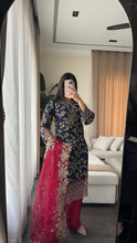 Load image into Gallery viewer, 3pc NAVY PINK Embroidered Shalwar Kameez wit Chiffon dupatta Stitched Suit Ready to wear HW-AN25FL