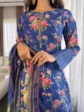 Load image into Gallery viewer, 3 pcs Stitched Blue lawn suit Ready to Wear with chiffon dupatta LNE-24018