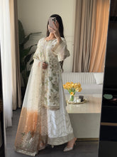 Load image into Gallery viewer, 3pc WHITE Embroidered Shalwar Kameez with Plazoo and Net dupatta Stitched Suit Ready to wear HW-U2420B