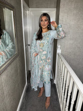 Load image into Gallery viewer, 3pc GREY Embroidered Shalwar Kameez wit Net dupatta Stitched Suit Ready to wear HW-24005
