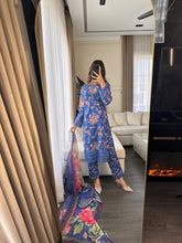 Load image into Gallery viewer, 3 pcs Stitched Blue lawn suit Ready to Wear with chiffon dupatta LNE-24018