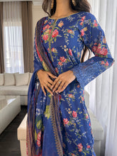 Load image into Gallery viewer, 3 pcs Stitched Blue lawn suit Ready to Wear with chiffon dupatta LNE-24018