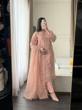 Load image into Gallery viewer, 3pc PINK Embroidered Shalwar Kameez wit Chiffon dupatta Stitched Suit Ready to wear HW-U2342