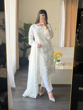 Load image into Gallery viewer, 3pc WHITE Embroidered Shalwar Kameez with CHIFFON dupatta Stitched Suit Ready to wear HW-U2490