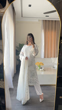 Load image into Gallery viewer, 3pc WHITE Embroidered Shalwar Kameez with CHIFFON dupatta Stitched Suit Ready to wear HW-U2490