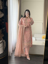 Load image into Gallery viewer, 3pc PINK Embroidered Shalwar Kameez wit Chiffon dupatta Stitched Suit Ready to wear HW-U2342
