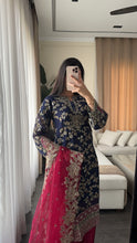 Load image into Gallery viewer, 3pc NAVY PINK Embroidered Shalwar Kameez wit Chiffon dupatta Stitched Suit Ready to wear HW-AN25FL
