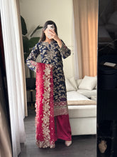Load image into Gallery viewer, 3pc NAVY PINK Embroidered Shalwar Kameez wit Chiffon dupatta Stitched Suit Ready to wear HW-AN25FL