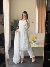 Load image into Gallery viewer, 3pc WHITE Embroidered Shalwar Kameez with CHIFFON dupatta Stitched Suit Ready to wear HW-U2490