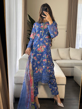Load image into Gallery viewer, 3 pcs Stitched Blue lawn suit Ready to Wear with chiffon dupatta LNE-24018