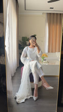 Load image into Gallery viewer, 3pc WHITE Embroidered Shalwar Kameez with CHIFFON dupatta Stitched Suit Ready to wear HW-U2490