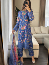 Load image into Gallery viewer, 3 pcs Stitched Blue lawn suit Ready to Wear with chiffon dupatta LNE-24018