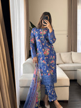 Load image into Gallery viewer, 3 pcs Stitched Blue lawn suit Ready to Wear with chiffon dupatta LNE-24018