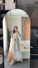 Load image into Gallery viewer, 3pc WHITE Embroidered Shalwar Kameez with Plazoo and Net dupatta Stitched Suit Ready to wear HW-U2420B