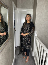 Load image into Gallery viewer, 3pc BLACK Embroidered Shalwar Kameez wit Net dupatta Stitched Suit Ready to wear HW-24007
