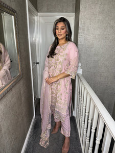 3pc PINK Embroidered Shalwar Kameez wit Net dupatta Stitched Suit Ready to wear HW-24006
