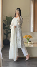 Load image into Gallery viewer, 3pc WHITE Embroidered Shalwar Kameez with CHIFFON dupatta Stitched Suit Ready to wear HW-U2490