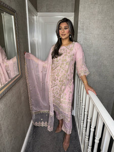 3pc PINK Embroidered Shalwar Kameez wit Net dupatta Stitched Suit Ready to wear HW-24006