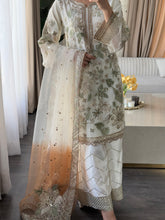 Load image into Gallery viewer, 3pc WHITE Embroidered Shalwar Kameez with Plazoo and Net dupatta Stitched Suit Ready to wear HW-U2420B