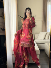 Load image into Gallery viewer, 3pc SILK Embroidered Shalwar Kameez with CHIFFON dupatta Stitched Suit Ready to wear HW-A1123A