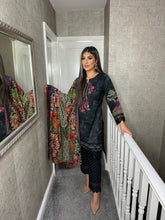 Load image into Gallery viewer, 3PC Stitched BLACK shalwar Suit Ready to wear DHANAK winter Wear with Dhanak dupatta MBD-005

