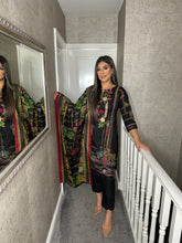 Load image into Gallery viewer, 3PC Stitched BLACK shalwar Suit Ready to wear DHANAK winter Wear with Dhanak dupatta DNE-0317
