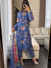 Load image into Gallery viewer, 3 pcs Stitched Blue lawn suit Ready to Wear with chiffon dupatta LNE-24018