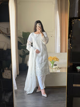 Load image into Gallery viewer, 3pc WHITE Embroidered Shalwar Kameez with CHIFFON dupatta Stitched Suit Ready to wear HW-U2490