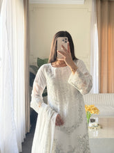 Load image into Gallery viewer, 3pc WHITE Embroidered Shalwar Kameez with CHIFFON dupatta Stitched Suit Ready to wear HW-U2490
