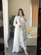 Load image into Gallery viewer, 3pc WHITE Embroidered Shalwar Kameez with CHIFFON dupatta Stitched Suit Ready to wear HW-U2490