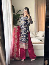 Load image into Gallery viewer, 3pc NAVY PINK Embroidered Shalwar Kameez wit Chiffon dupatta Stitched Suit Ready to wear HW-AN25FL