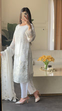 Load image into Gallery viewer, 3pc WHITE Embroidered Shalwar Kameez with CHIFFON dupatta Stitched Suit Ready to wear HW-U2490