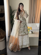 Load image into Gallery viewer, 3pc WHITE Embroidered Shalwar Kameez with Plazoo and Net dupatta Stitched Suit Ready to wear HW-U2420B