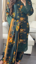 Load image into Gallery viewer, 3PC Stitched BOTTLE GREEN LINEN shalwar Suit Ready to wear LINEN winter Wear with LINEN dupatta HW-DH36