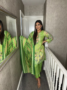 3PC Stitched GREEN shalwar Suit Ready to wear DHANAK winter Wear with Dhanak dupatta DNE-0315