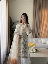 Load image into Gallery viewer, 3pc WHITE Embroidered Shalwar Kameez with Plazoo and Net dupatta Stitched Suit Ready to wear HW-U2420B