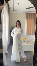 Load image into Gallery viewer, 3pc WHITE Embroidered Shalwar Kameez with CHIFFON dupatta Stitched Suit Ready to wear HW-U2490
