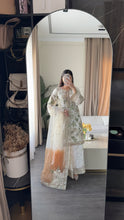 Load image into Gallery viewer, 3pc WHITE Embroidered Shalwar Kameez with Plazoo and Net dupatta Stitched Suit Ready to wear HW-U2420B