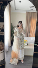 Load image into Gallery viewer, 3pc WHITE Embroidered Shalwar Kameez with Plazoo and Net dupatta Stitched Suit Ready to wear HW-U2420B