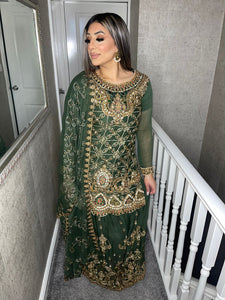 3pc GREEN Embroidered Lehenga Shalwar Kameez Stitched Suit Ready to wear HW-GREEN01