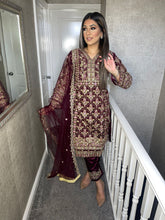 Load image into Gallery viewer, 3pc Maroon Embroidered Shalwar Kameez Stitched Suit Ready to wear KH-MAROONORG