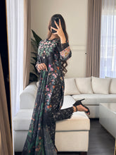 Load image into Gallery viewer, 3 pcs Stitched Black lawn suit Ready to Wear with chiffon dupatta LNE-24016
