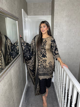 Load image into Gallery viewer, 3 pcs Stitched Black shalwar Suit Ready to wear Lilen winter Wear with LILEN dupatta LL-47A
