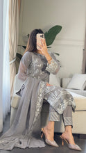Load image into Gallery viewer, 3pc GREY Embroidered Shalwar Kameez with CHIFFON dupatta Stitched Suit Ready to wear HW-U2423

