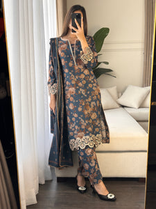 3PC Stitched shalwar Suit Ready to wear DHANAK winter Wear with Dhanak dupatta HW-DH13