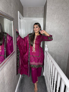 3PC Stitched PLUM PINK shalwar Suit Ready to wear DHANAK winter Wear with Dhanak dupatta DNE-80