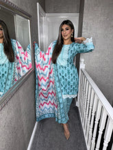 Load image into Gallery viewer, 3PC Stitched ICE BLUE shalwar Suit Ready to wear LILEN winter Wear with LILEN dupatta SK-05
