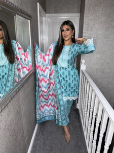 3PC Stitched ICE BLUE shalwar Suit Ready to wear LILEN winter Wear with LILEN dupatta SK-05