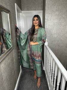 3PC Stitched Muted Teal shalwar Suit Ready to wear DHANAK winter Wear with Dhanak dupatta DNE-0304