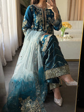 Load image into Gallery viewer, 3pc Embroidered Shalwar Kameez with Plazoo and Net dupatta Stitched Suit Ready to wear HW-U2420C
